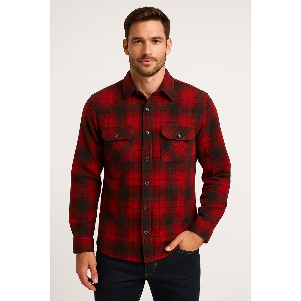 Arrow Shirt Men XL Red Green Wool Tartan Flannel Plaid Lumberjack Cabincore VTG‎